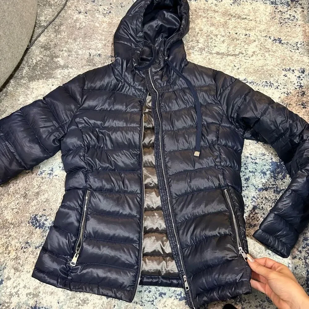Andrew Marc Packable Lightweight Premium Down Jacket Women's XS Blue Silver Zip - Picture 2 of 6